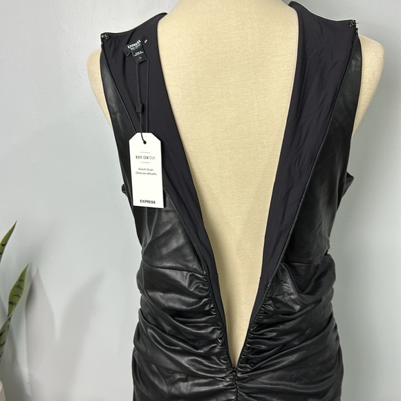 Express Body Contour Faux Leather Twist Front Midi Dress W/Built-In Shapewear Lg - Picture 9 of 13